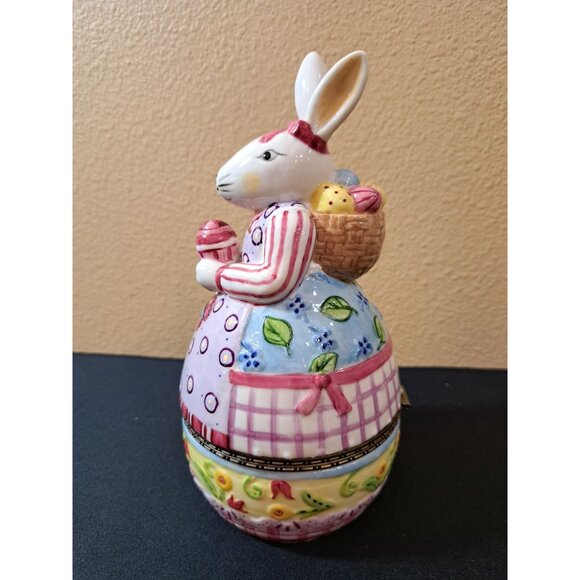 Villeroy & Boch Spring Bunnies 8' Porcelain Basket Hinged Trinket Box Ea… - Picture 5 of 9